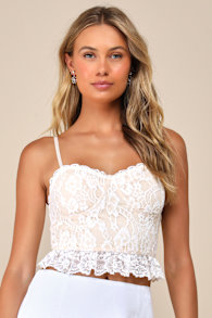 Sensationally Flirty White and Beige Lace Bustier Cami Top 1