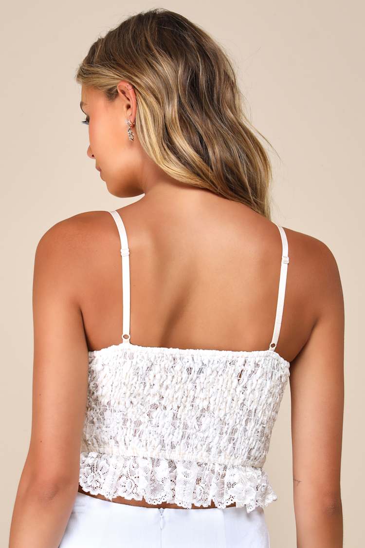 Sensationally Flirty White and Beige Lace Bustier Cami Top
