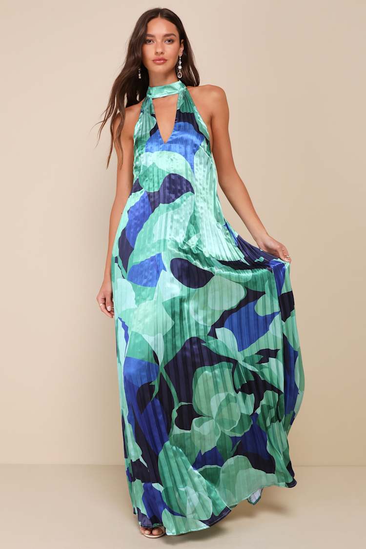 green emerald velvet dress Blueberry Swirl Maxi Dress – Bold Print Flowy Maxi main image 1