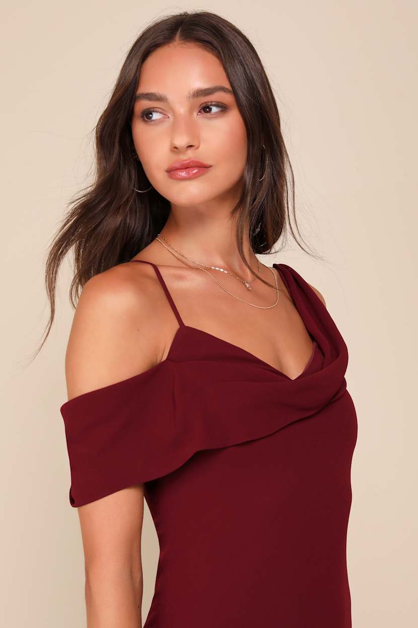 burgundy dress with silver heels Diana Shawl Neck Maxi Dress main image 1