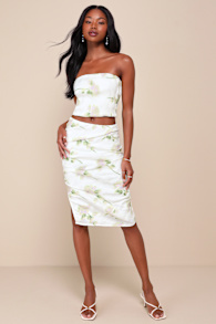 Enviable Sweetness Ivory Floral Wavy Pleated Midi Skirt 1