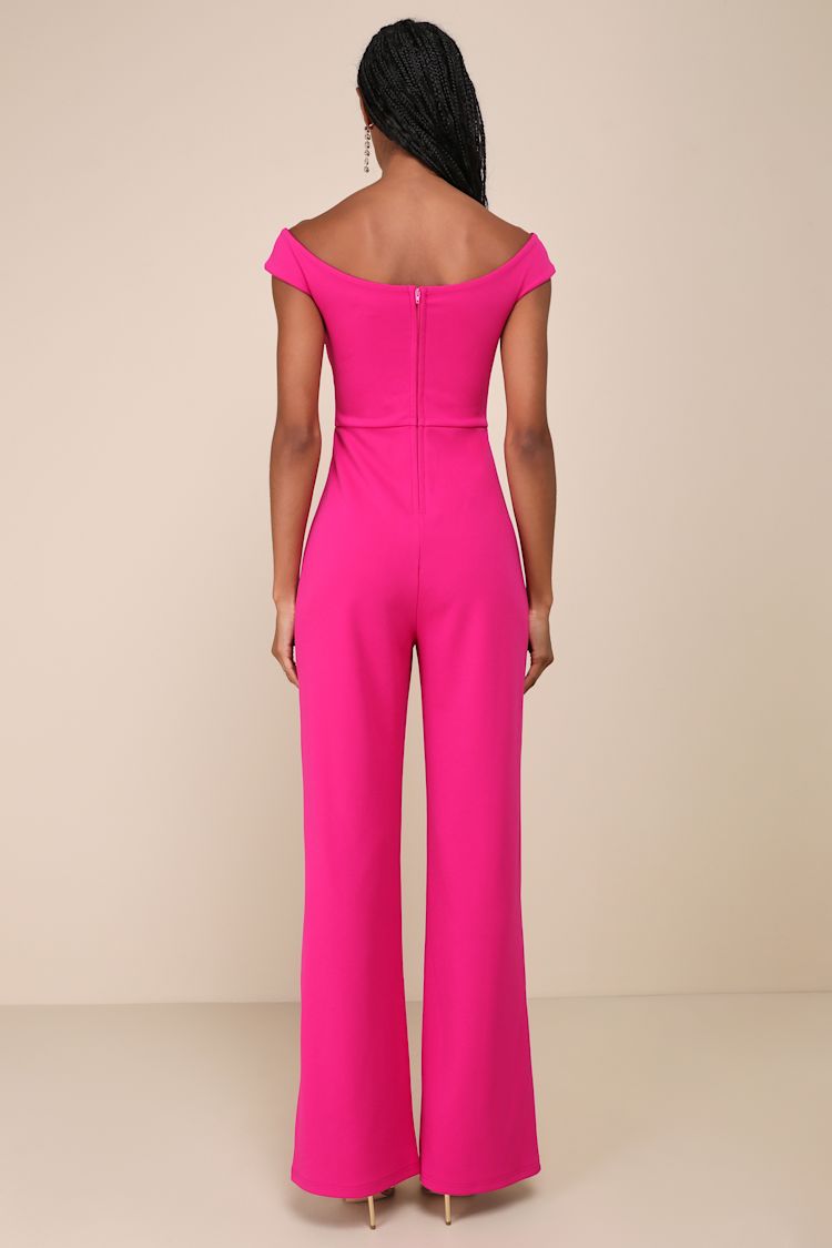 Stunning Existence Magenta Off-the-Shoulder Knot-Front Jumpsuit