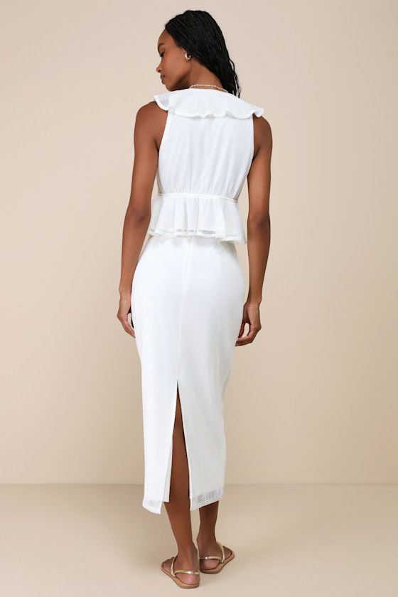 Ivory Mesh Dress - Ruffled Two-Piece Dress - Tie-Front Midi Dress - Lulus