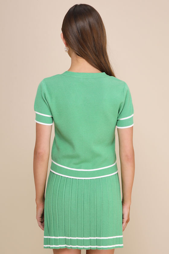Lulus Marvelously Chic Green Knit Pleated High Rise Mini Skirt In Green