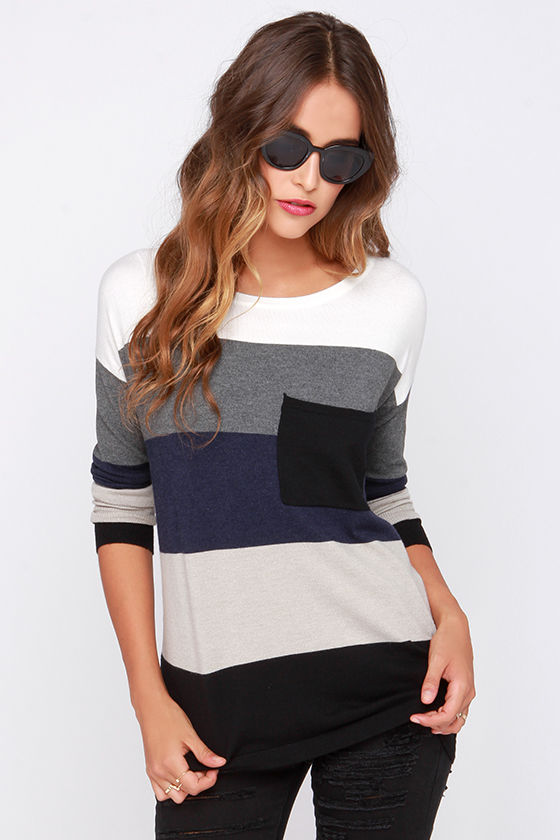 Cozy Oversized Sweater - Color Block Sweater - Blue Sweater - $60.00 ...