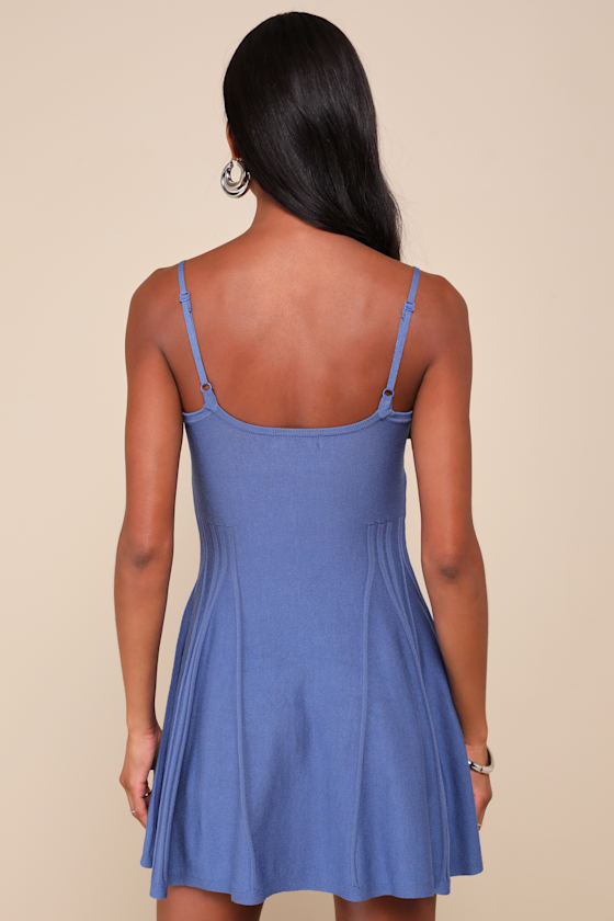Lulus Flattering Disposition Blue Button-front Ribbed Mini Dress In Blue