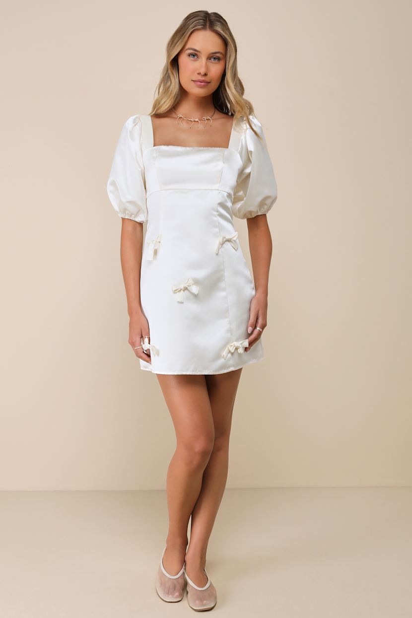 Champagne Mini Dress - Satin Mini Dress - Puff Sleeve Mini Dress - Lulus Champagne Mini Dress - Satin Mini Dress - Puff Sleeve Mini Dress - Lulus