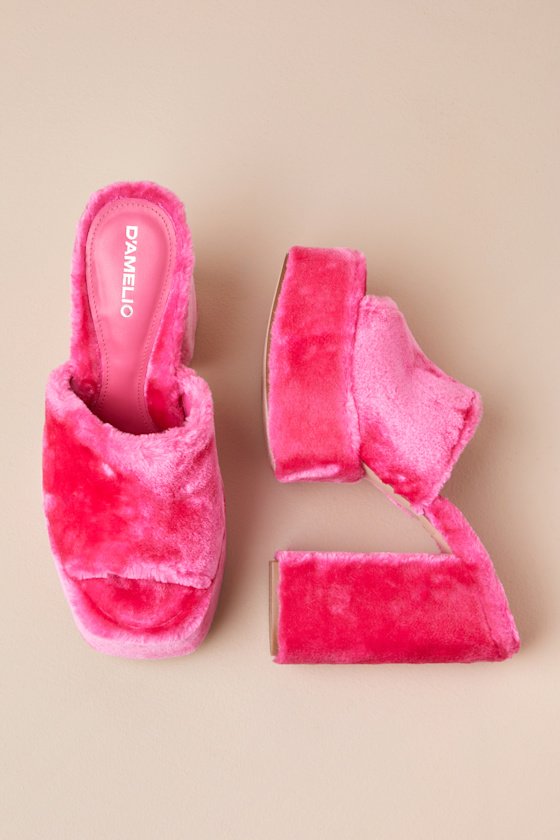 Shop D'amelio Footwear Ravina Perfectly Pink Short Faux Fur Platform Sandals
