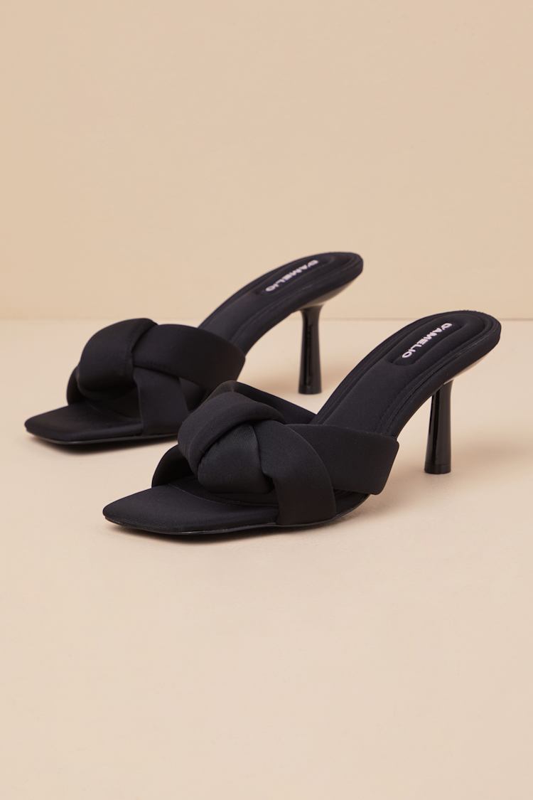 Leenoa Black Neoprene Knotted High Heel Slide Sandals