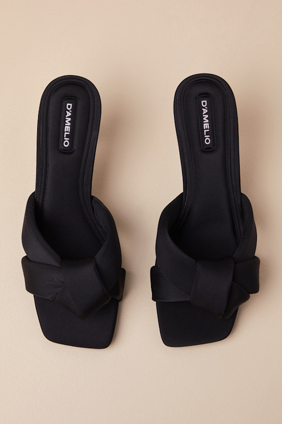D'amelio Footwear Leenoa Black Neoprene Knotted High Heel Slide Sandals In Black