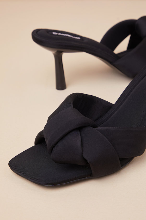 D'amelio Footwear Leenoa Black Neoprene Knotted High Heel Slide Sandals In Black