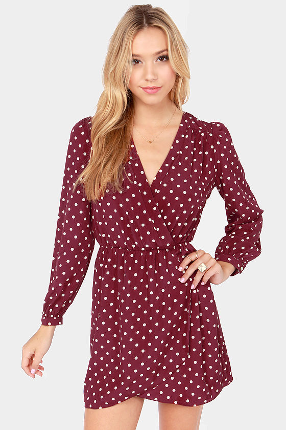 burgundy polka dot dress