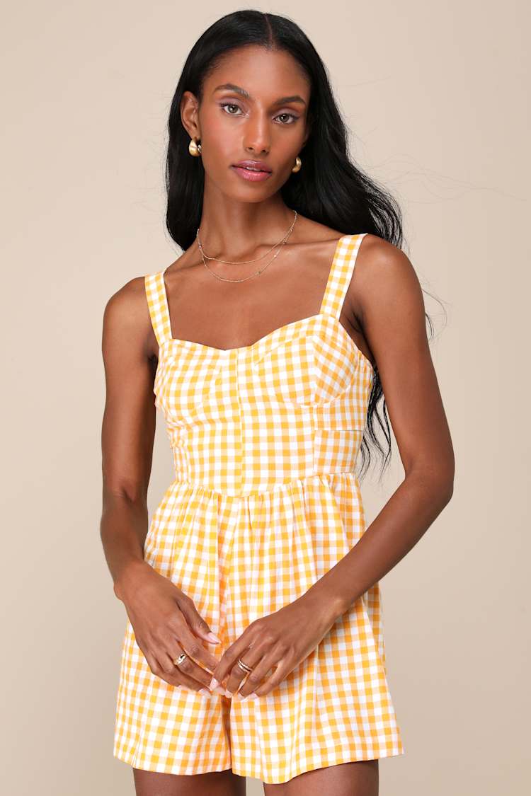 Precious Trend Yellow and White Gingham Bustier Romper