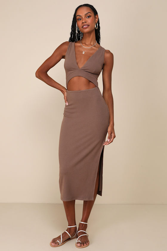 Brown Midi Dress - Bodycon Midi Dress - Cutout Bodycon Dress - Lulus