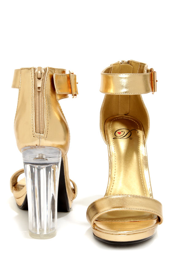 gold lucite heels
