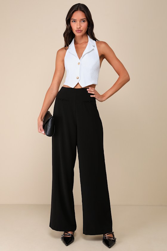 Essentially Posh Black Twill High-Rise Wide-Leg Trouser Pants 5