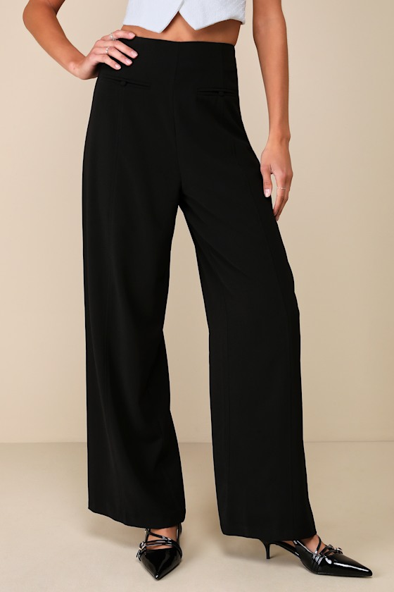 Essentially Posh Black Twill High-Rise Wide-Leg Trouser Pants 2