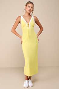 Ray of Charm Yellow Mesh Lace Sleeveless Midi Dress