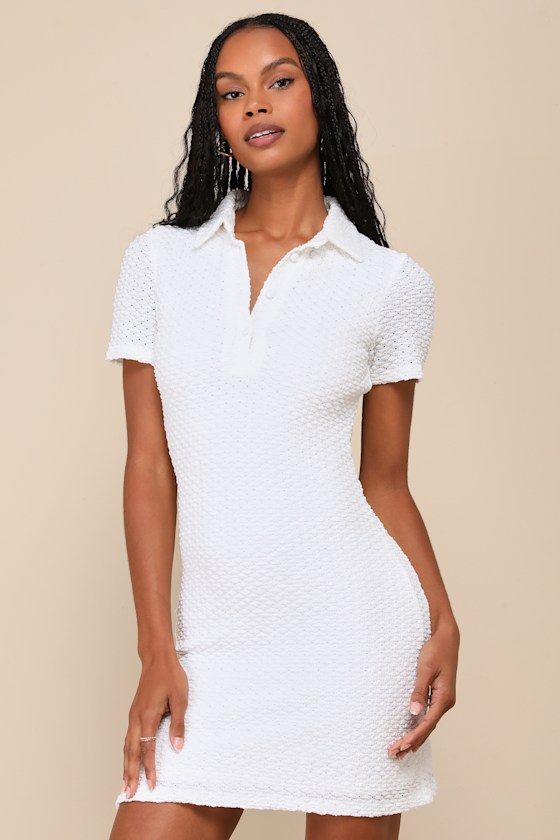 White Textured Mini Dress main image 1
