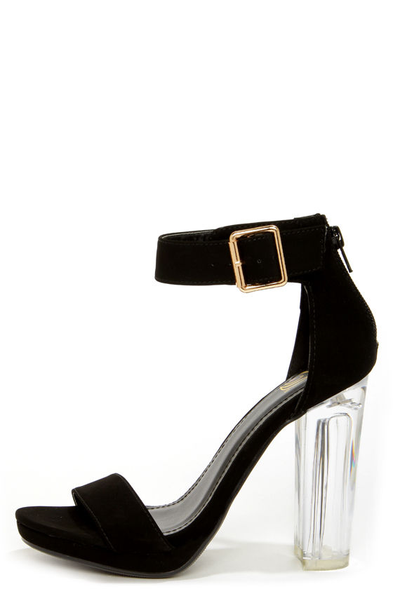 black heels with clear heel