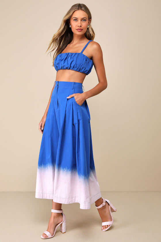 Lulus Compelling Aesthetic Blue Ombre Two-piece Sleeveless Midi Dress In Blue