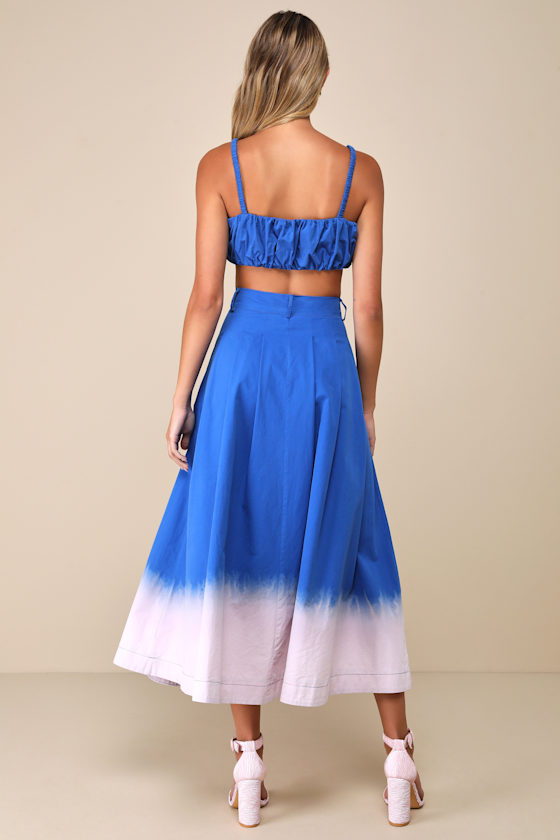 Lulus Compelling Aesthetic Blue Ombre Two-piece Sleeveless Midi Dress In Blue