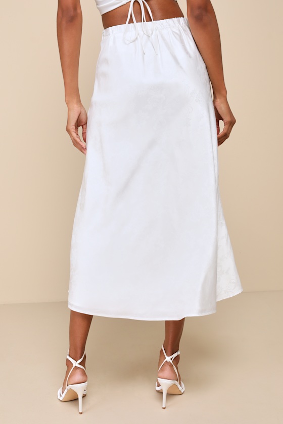 Lulus Simply Idyllic Ivory Floral Jacquard High Rise Midi Skirt In Ivory