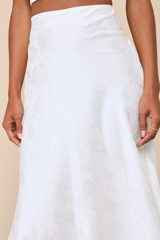 Lulus Simply Idyllic Ivory Floral Jacquard High Rise Midi Skirt In Ivory