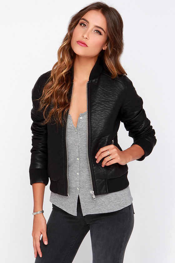 Obey SYD Black Jacket Vegan Leather Jacket Bomber Jacket 115.