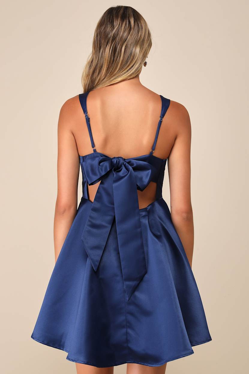 blue dress with a bow Strapless Royal Blue Back Bow Short Dress – PollyBoutique main image 1