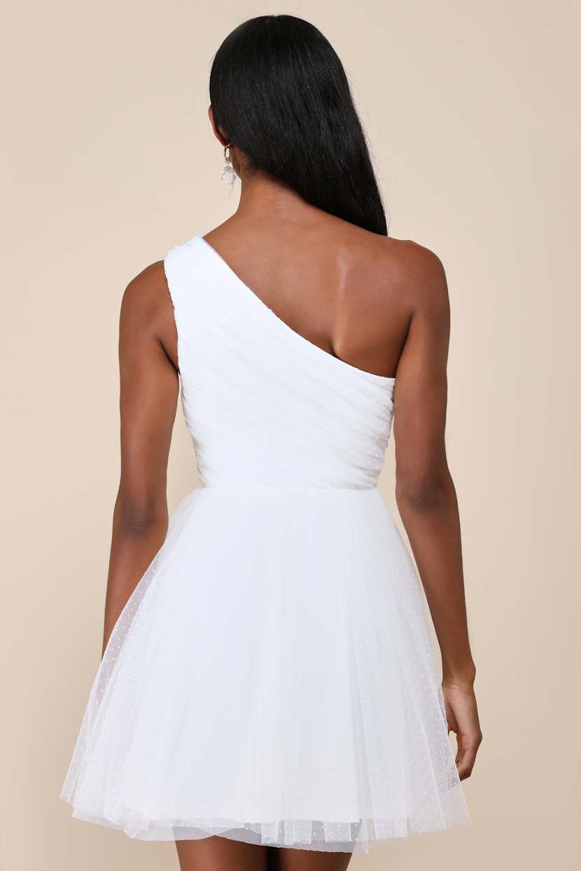 open lace back dress Chocolate Speck Polka Dot One Shoulder Mini Dimmi Dress S