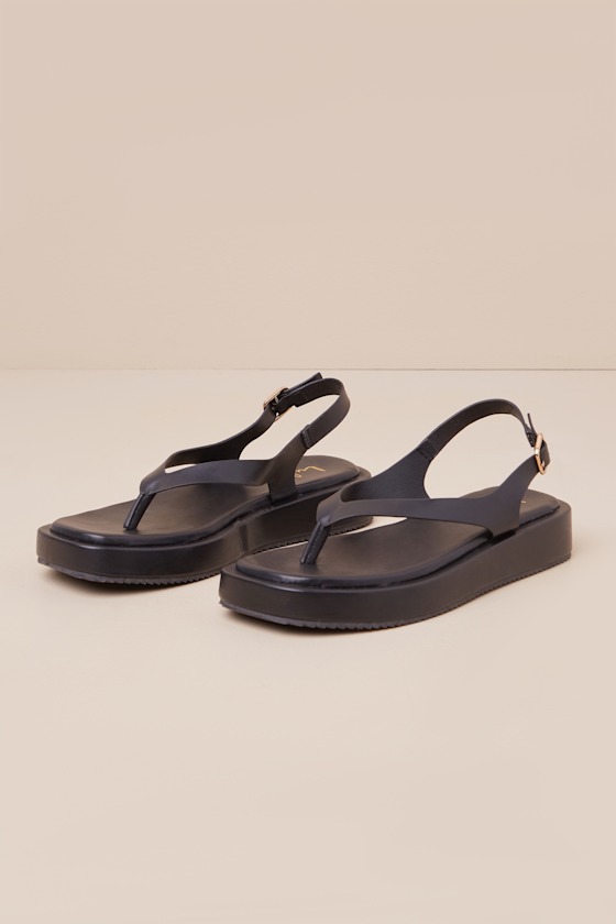 Maralynn Black Flatform Thong Slingback Sandals 2