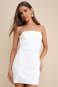 Loving the Feeling White Strapless Bodycon Mini Dress
