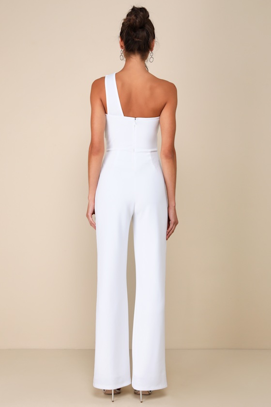 Lulus Devoted To Fun Ivory One-shoulder Sleeveless Jumpsuit In Ivory