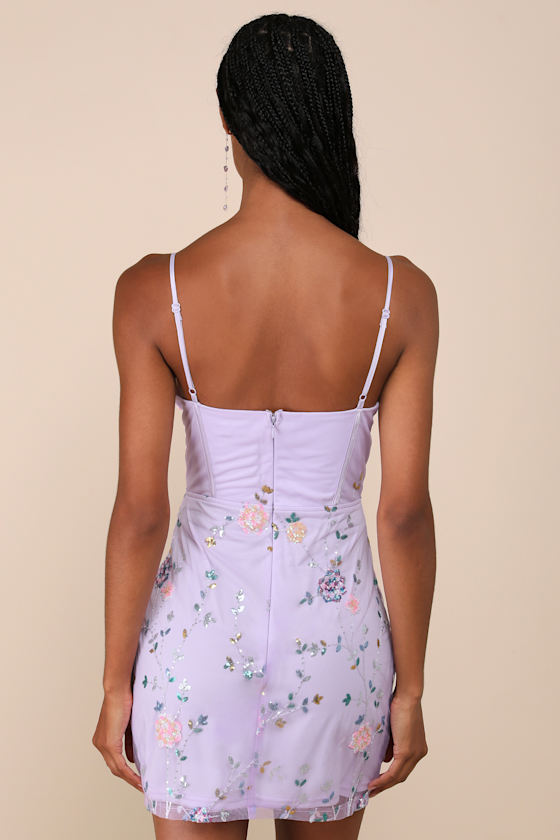 Shimmering Beauty Lavender Mesh Sequin Bustier Mini Dress 2