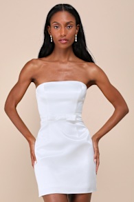 Adorable Chicness White Satin Strapless Bow Mini Dress 1