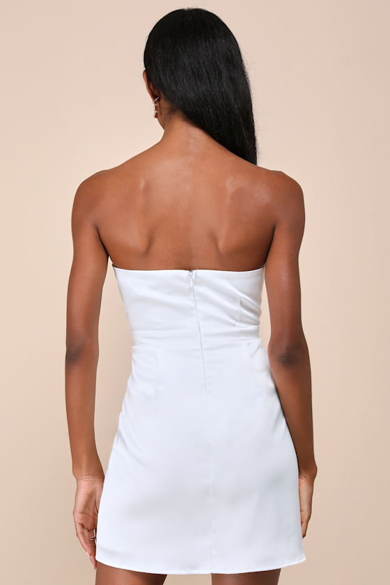 Lulus Adorable Chicness White Satin Strapless Bow Mini Dress In White