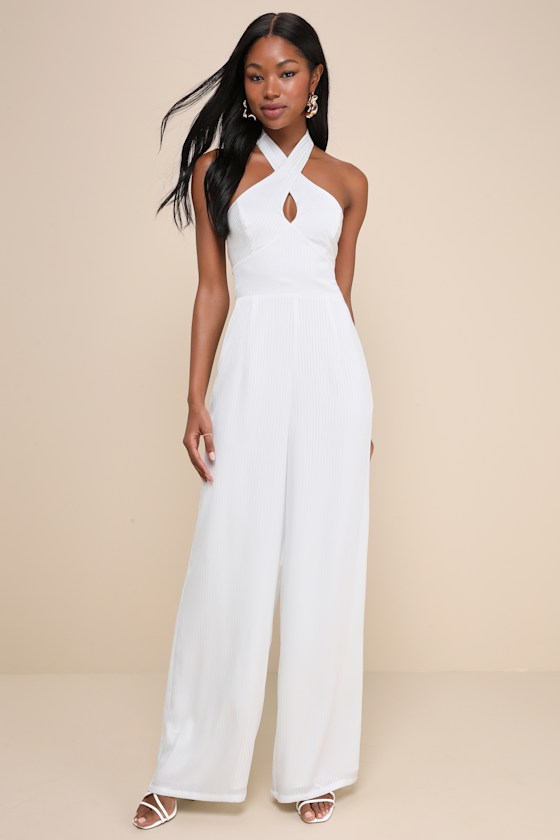 Constantly Copied White Satin Cross-Front Halter Jumpsuit 3