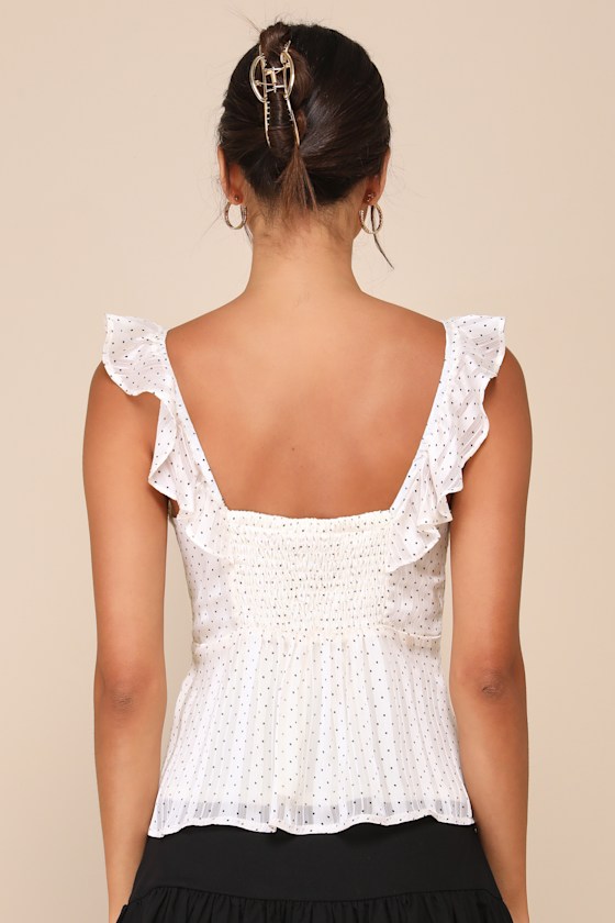 Ivory Polka Dot Tank Top - Button-Front Tank Top