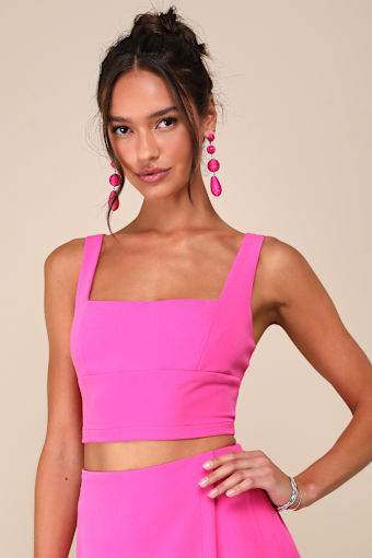 Exceptionally Styled Hot Pink Lace-Up Two-Piece Skort Romper 1