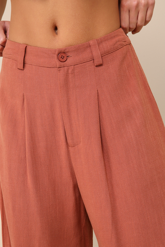 Shop Lulus Suits You Perfectly Terracotta Linen Wide-leg Pants In Brown