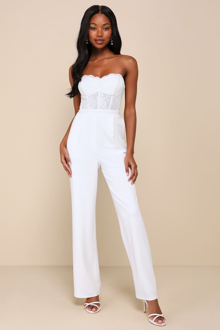 White Lace Strapless Jumpsuit - Bustier Jumpsuit - Jumpsuit - Lulus