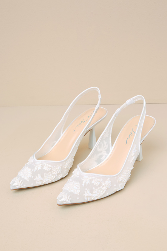 BETSEY JOHNSON SB-NIKKI IVORY BEADED EMBROIDERED SLINGBACK PUMPS