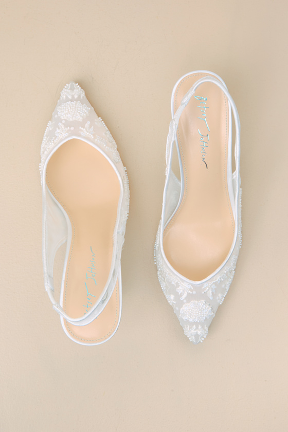 BETSEY JOHNSON SB-NIKKI IVORY BEADED EMBROIDERED SLINGBACK PUMPS