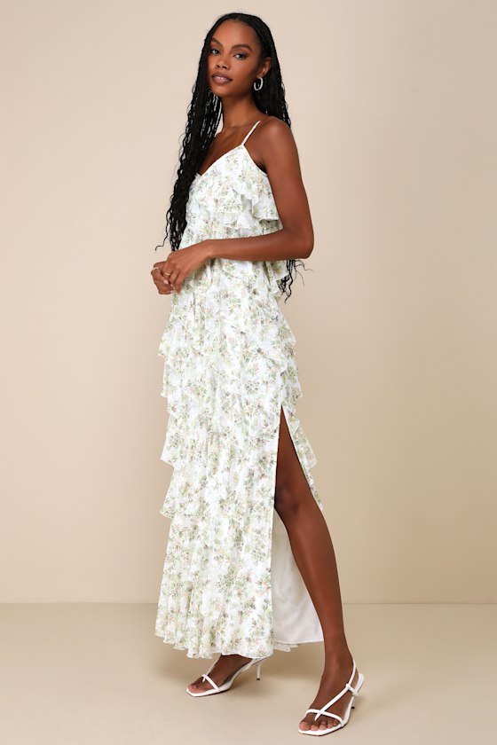Feeling Flouncy Ivory Floral Print Tiered Ruffle Maxi Dress 3