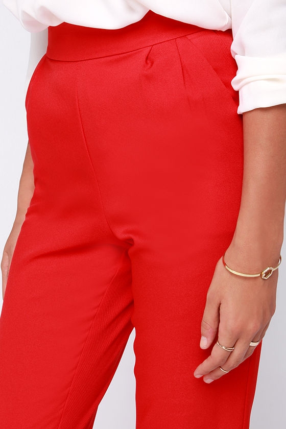 Chic Red Pants High Waisted Pants Red Trousers 37.00