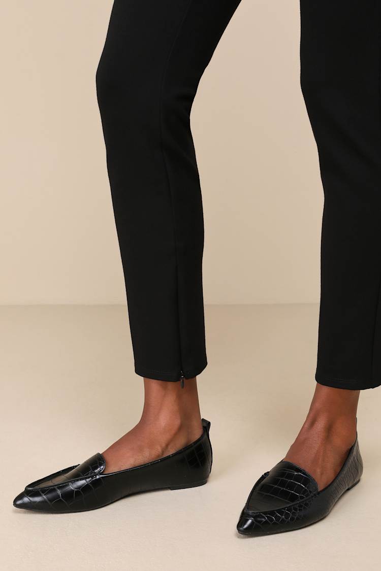 Black Crocodile Loafers - Loafer Flats - Pointed-Toe Loafers  display picture 2