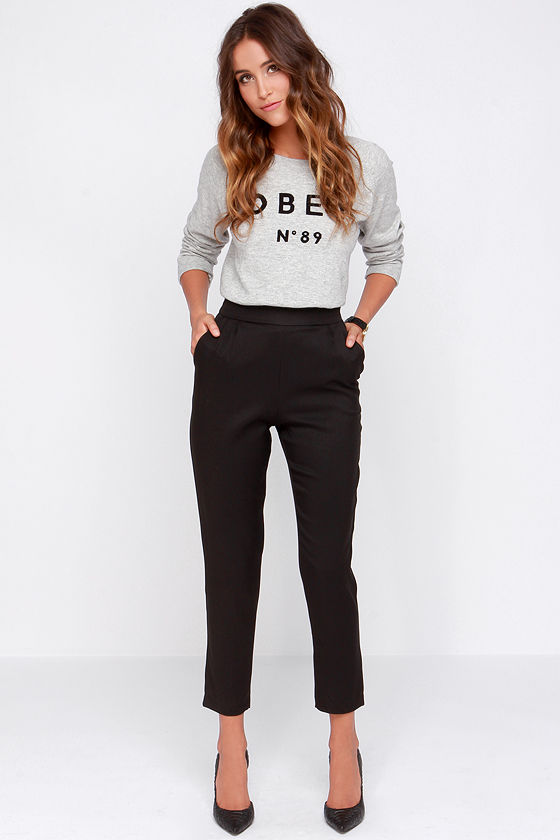 womens black high waisted trousers