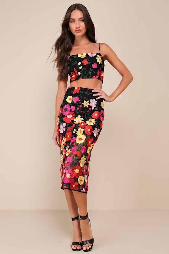 Cutest Design Black Multi 3D Floral Applique Two-Piece Dress 1