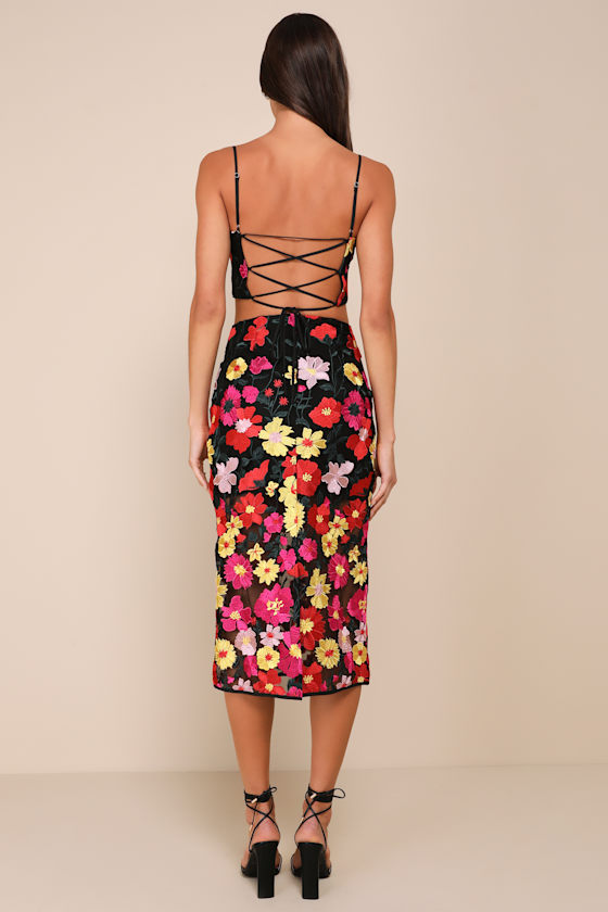 Cutest Design Black Multi 3D Floral Applique Two-Piece Dress 3